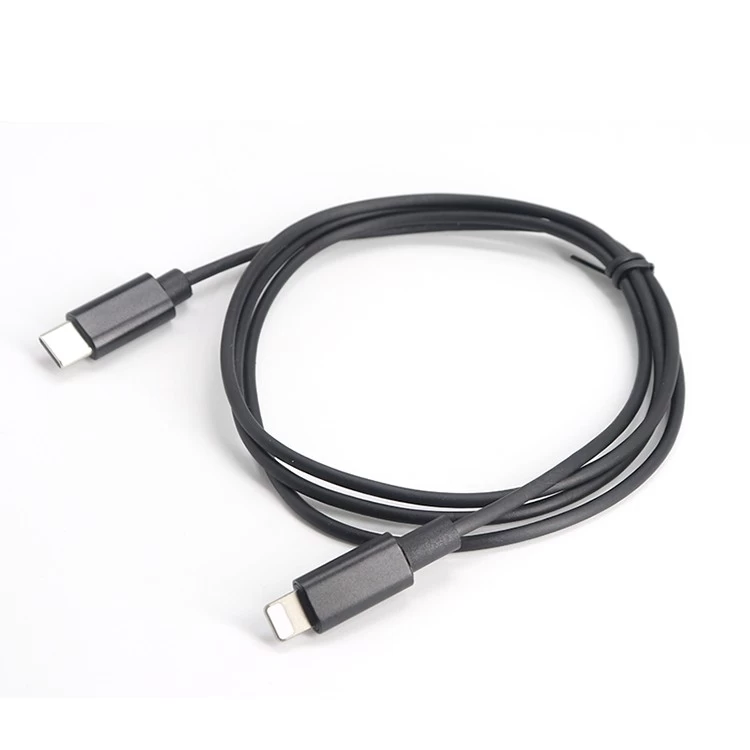 中国 定制 USB-C Type C 公头转闪电公头 3A 1M 黑色快速充电线 制造商