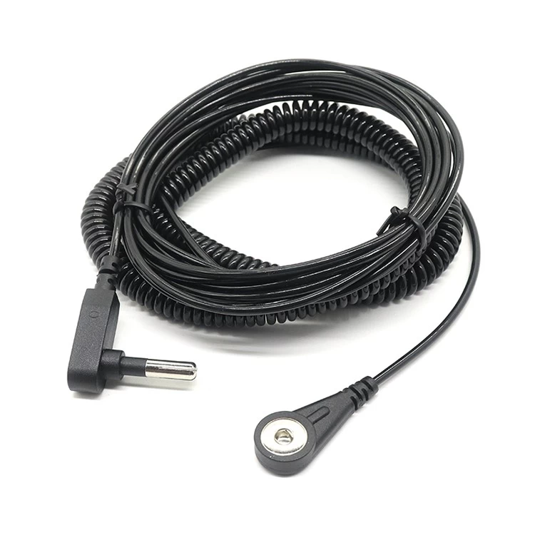 China ESD Banana Jack to 4.0mm Electrode Snap Anti-static Grounding Coil Cord for Wrist Straps manufacturer