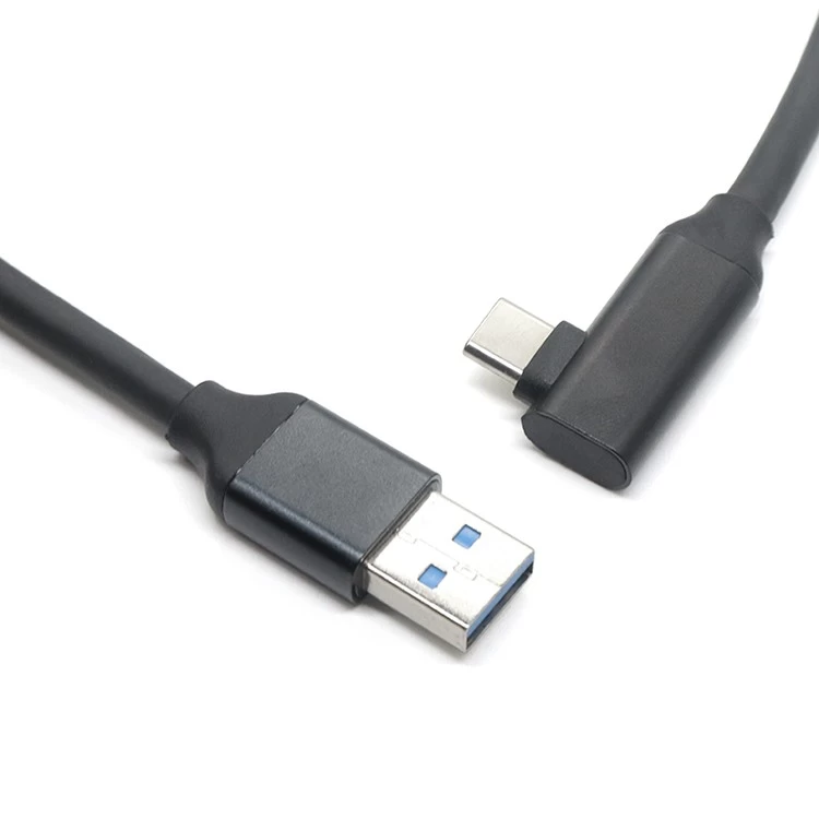 China Customized 10Gpbs USB A Male to 90 degree right angle Type C Male 100W PD fast charging VR cable manufacturer