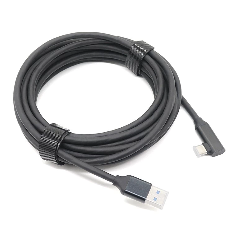 China Customized 10Gpbs USB A Male to 90 degree right angle Type C Male 100W PD fast charging VR cable manufacturer