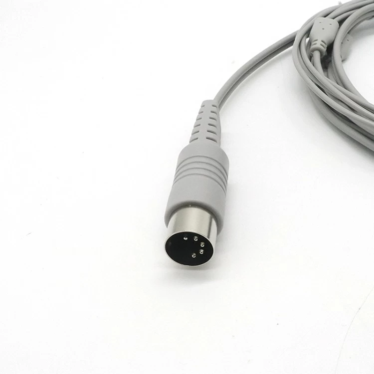China Din 5Pin Connector Male To Shielded Wire 4.0MM Female ECG Snap Shiedling Wire Tens Cable For Physical Theraphy Machine manufacturer