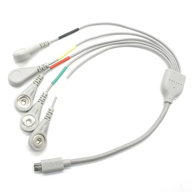 China Grey Color Micro USB 5P to 4mm Female Snap 5 in 1 ECG Snap USB Cable for EMS Machine manufacturer