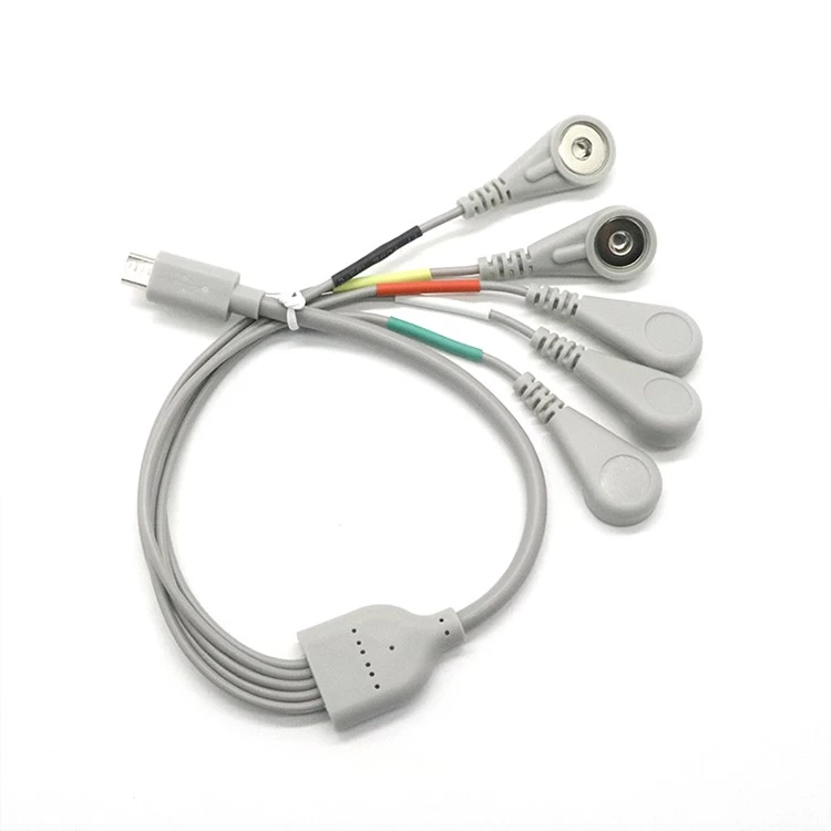 China Grijze kleur Micro USB 5P tot 4 mm vrouwelijke Snap 5 in 1 ECG Snap USB-kabel voor EMS-machine fabrikant