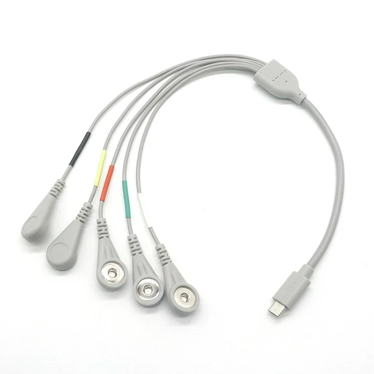 China Grijze kleur Micro USB 5P tot 4 mm vrouwelijke Snap 5 in 1 ECG Snap USB-kabel voor EMS-machine fabrikant