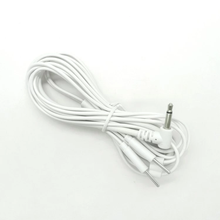 China 3.5mm Audio Jack 90 Degree Right Angled to 2mm Electrode Pin Tens Lead Wire 2 in 1 Electrode Medical Cable manufacturer