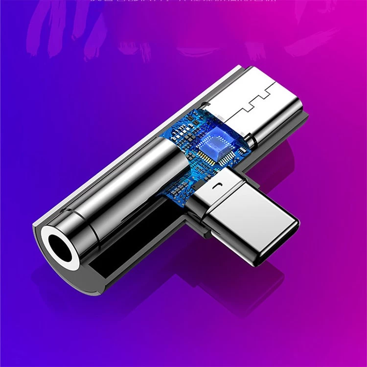 China 2 in 1 USB C Splitter Type C Male to Dual Type C Female Headphone Charger Adapter Splitter Converter manufacturer