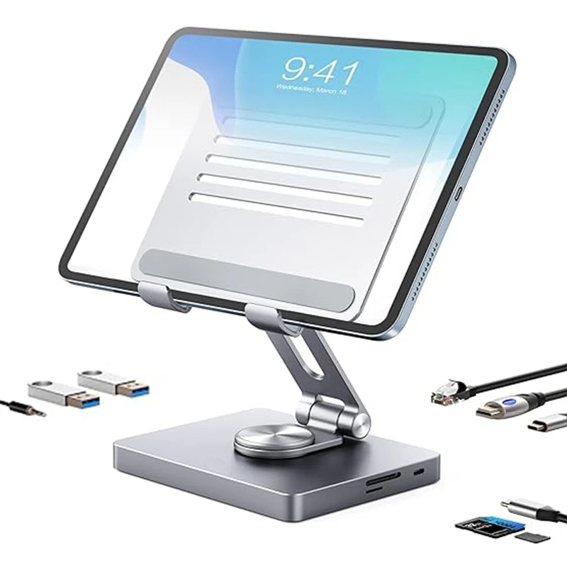 Çin Çin Fabrika iPad Standı Hub, Dizüstü Bilgisayar Bağlantı İstasyonu, 8'i 1 arada iPad USB C Hub, C Tipi Tablet Standı üretici firma