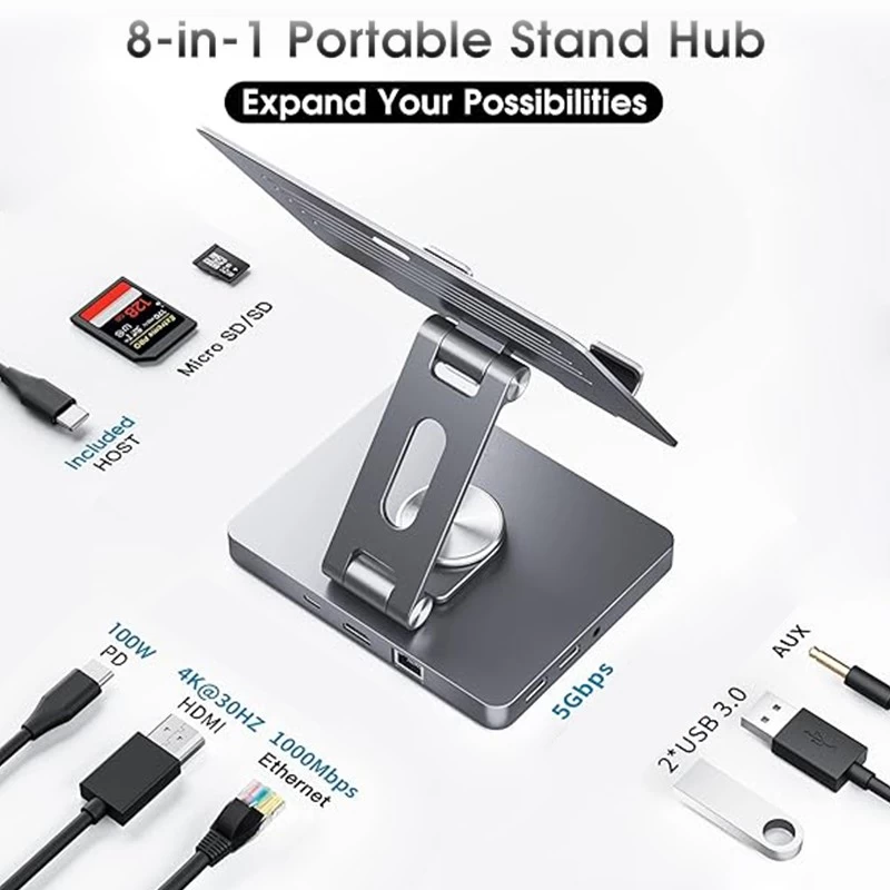 China China Factory iPad Stand Hub, Laptop Docking Station, 8 in 1 iPad USB C Hub, Type-C Tablet Stand manufacturer