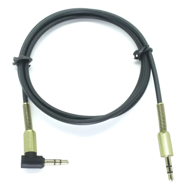 China 3.5mm Coiled Cable 90 Degree Right Angle 3-Pole 3.5mm Male to 3.5mm Male Right Angle TRS Jack Stereo Audio Spring Aux Cable manufacturer