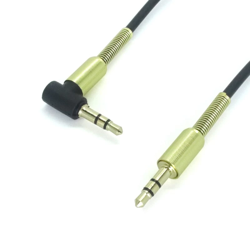 China 3.5mm Coiled Cable 90 Degree Right Angle 3-Pole 3.5mm Male to 3.5mm Male Right Angle TRS Jack Stereo Audio Spring Aux Cable manufacturer