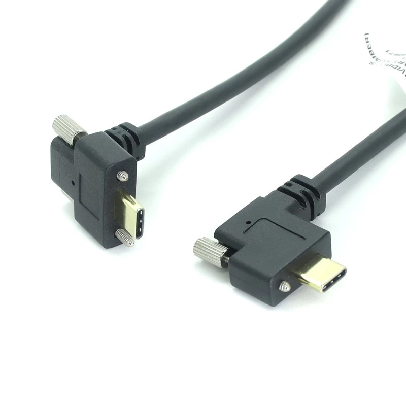 الصين USB 3.1 بزاوية سفلية من النوع C قفل برغي مزدوج إلى كابل بيانات USB3.0 القياسي 90 درجة متوافق مع الكاميرا الصانع