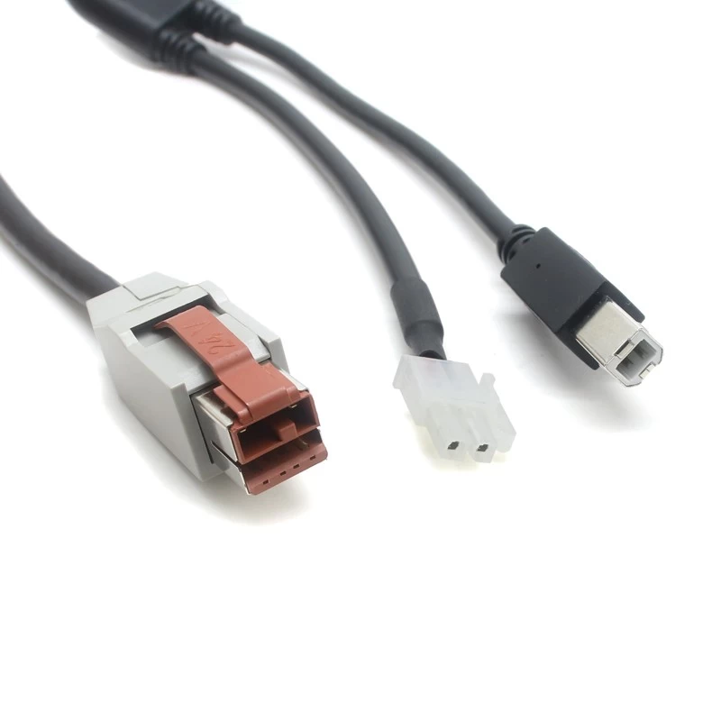 中国 中国制造商 24V 供电 USB POS 电缆 8 针至 2 针 JST 连接器  USB B 型 4P Y 分路器电源和数据传输电缆，适用于 3D 打印机或 POS 系统 制造商