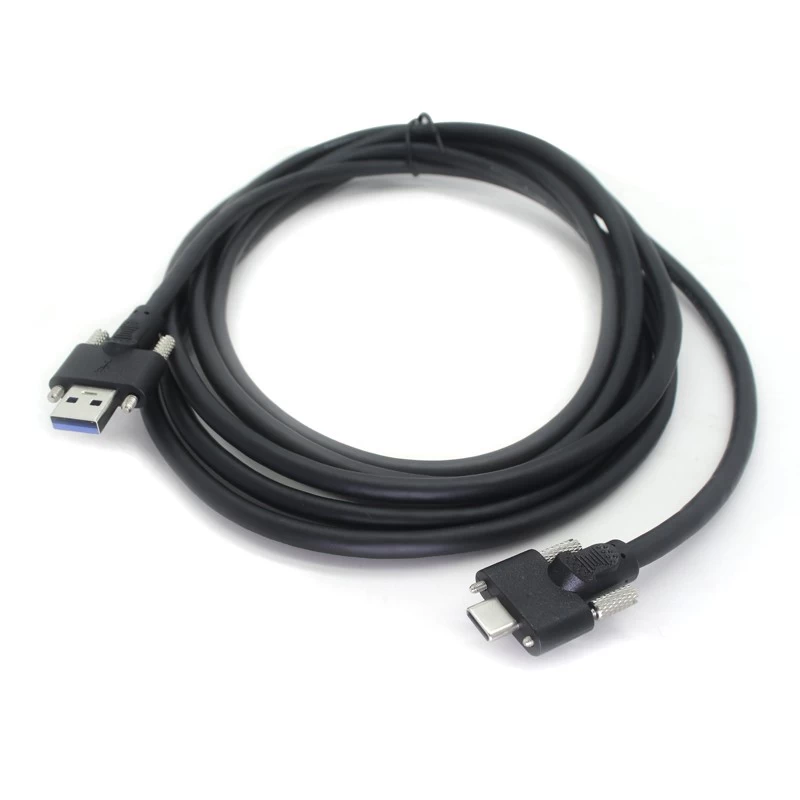 China Parafuso duplo personalizado que trava USB3.0 um macho para digitar C com cabos de dados do painel de travamento de parafuso para câmera industrial fabricante