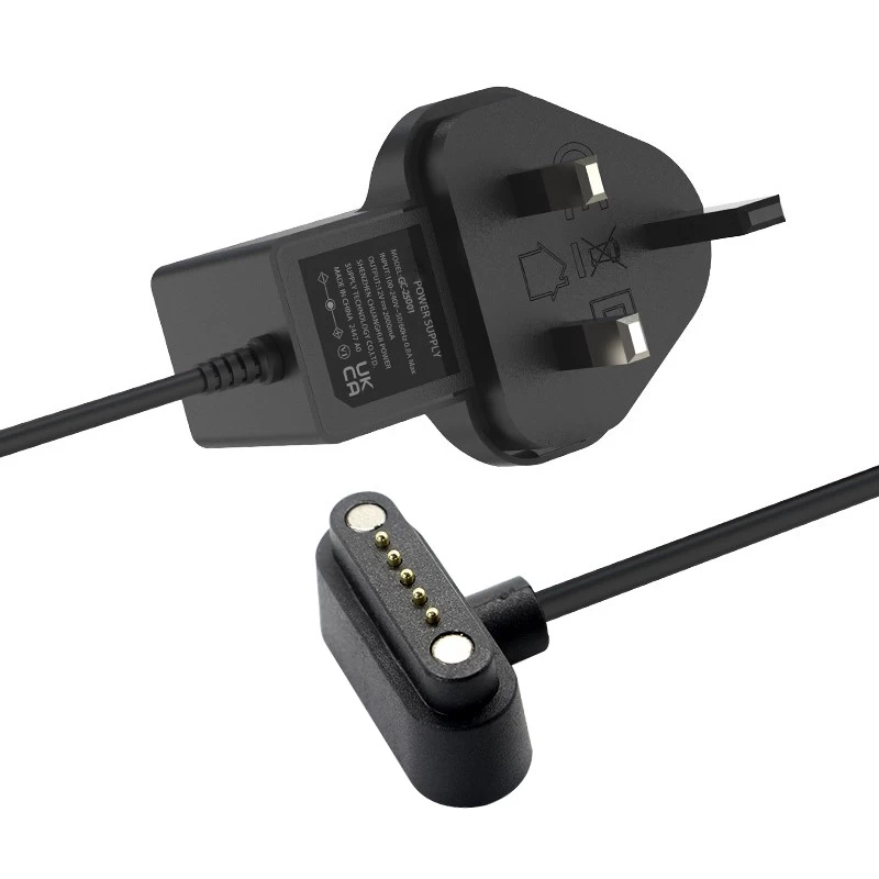 China Custom Magnetic 5 Pin Spring Loaded Pogo Pin to EU/UK/US Plug Power Adapter – Factory Direct Pogo Pin Connector Cable| 5V/9V/12V Options | OEM/ODM Manufacturer manufacturer
