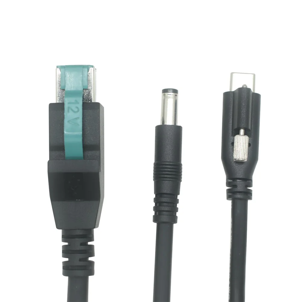 porcelana Alimentado por USB macho de 12 V a USB tipo C macho con bloqueo de tornillo + cable de alimentación CC macho | Fabricante de cable de alimentación USB a tipo C personalizado de 12 V fabricante