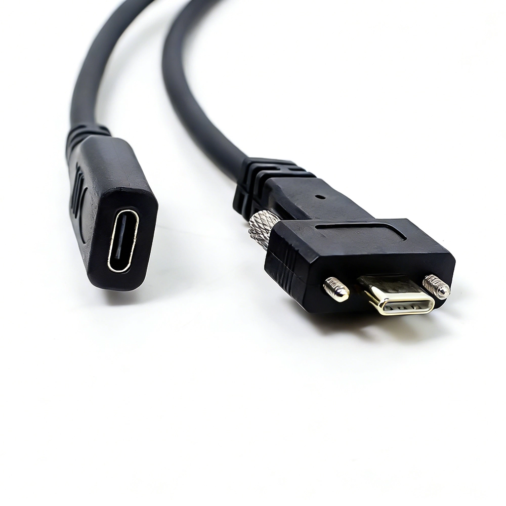USB 2.0 Type-C メス - Type-C オス スクリュー ロック ケーブル |金メッキコネクタ |パネルマウントセキュアUSB-C拡張