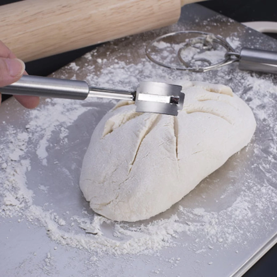 Manija de acero inoxidable Pan anotando cojo con 5 cuchillas pan panaderías cortador cortador herramienta masa haciendo maquinaria fabricante
