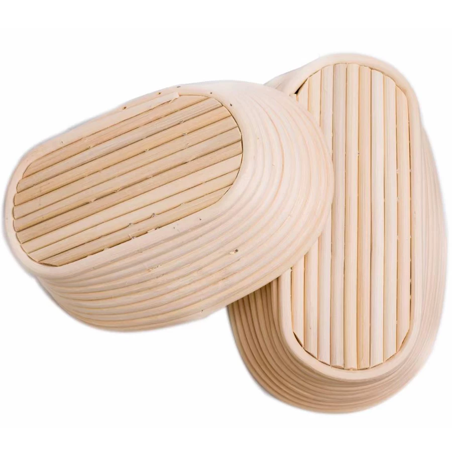Oval Indonesia Woven Bakery Baskets With Cloth Cover Bread Proofing Basket With Indonesia Rattan