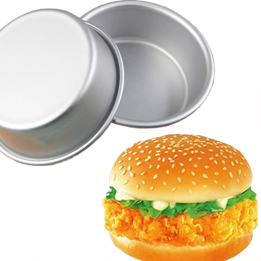 China Round Non-stick Burger Baking Pan Patty Mold Aluminum Pudding Mould Kitchen Bread Hamburger Tray manufacturer