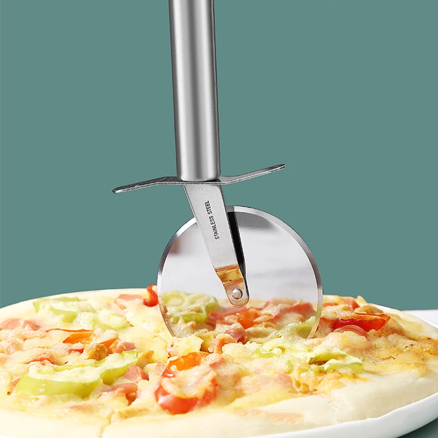 Baking Tool Rolls Cut Pizza Non-Stick Handle Round Pizza Roller Cutter Household Safety Stainless Steel Pizza Lifter