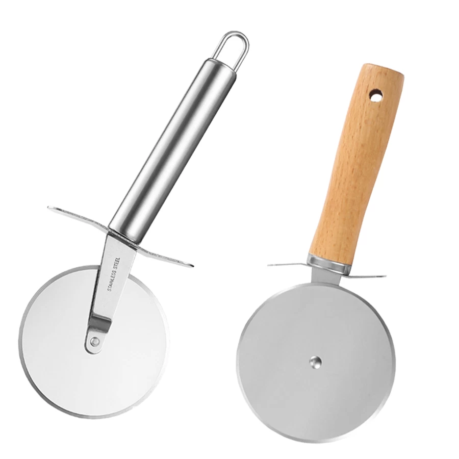 Baking Tool Rolls Cut Pizza Non-Stick Handle Round Pizza Roller Cutter Household Safety Stainless Steel Pizza Lifter