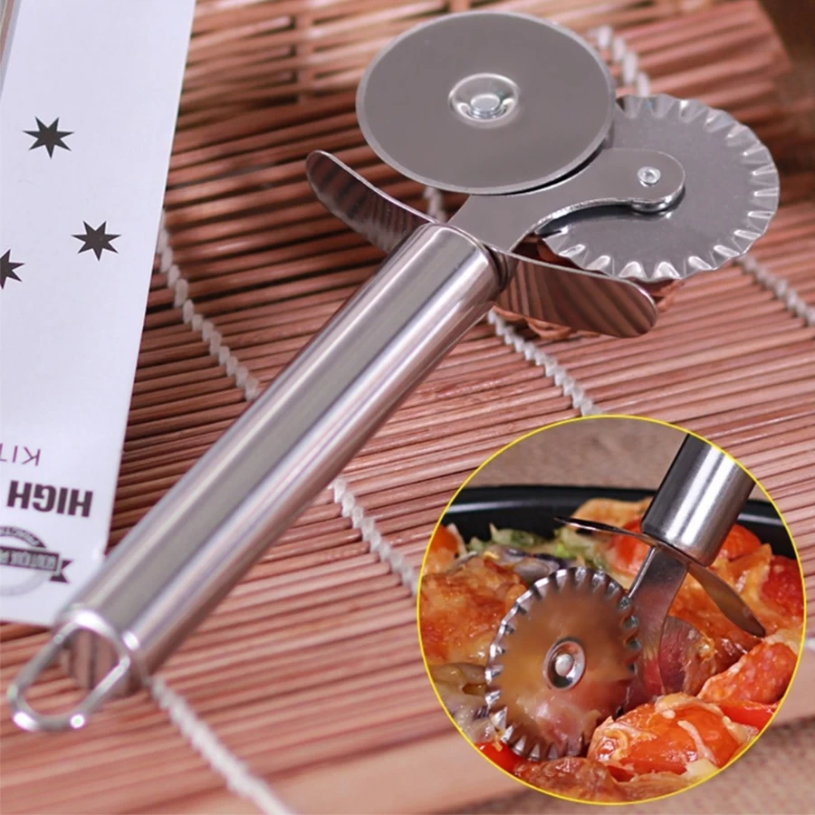 Stainless Steel Double Blade with Protective Blade Round Lace Knife Pizza Roller Pizza Wheel Cutter