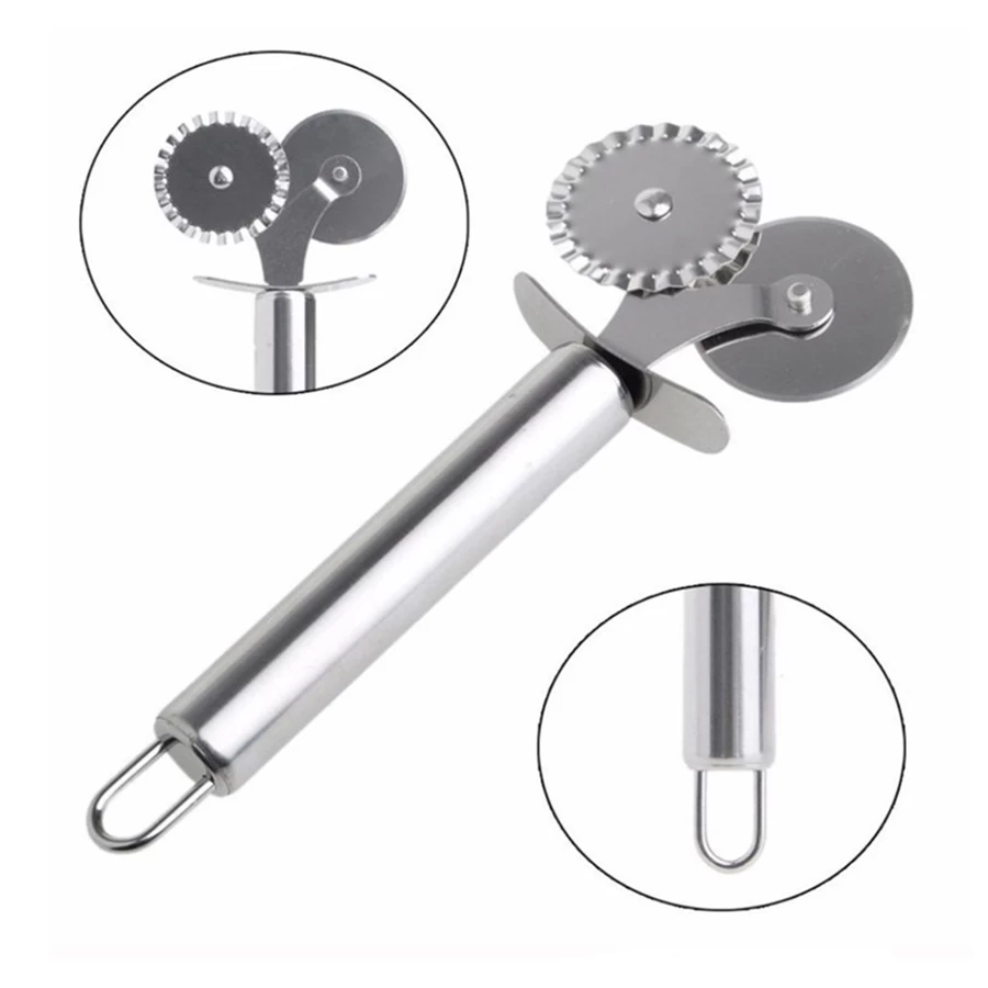 Stainless Steel Double Blade with Protective Blade Round Lace Knife Pizza Roller Pizza Wheel Cutter