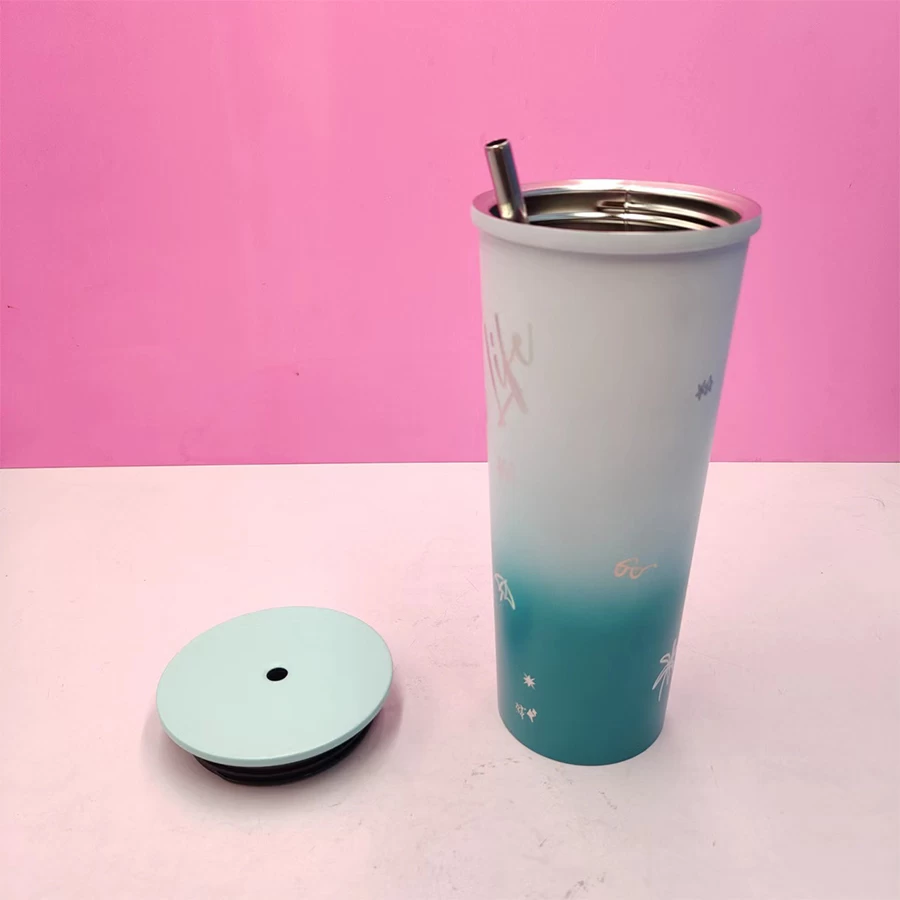 304 SS Nuevo diseño Reutilizable Sin asa Aislamiento al vacío Tazas para beber café para niñas con pajita