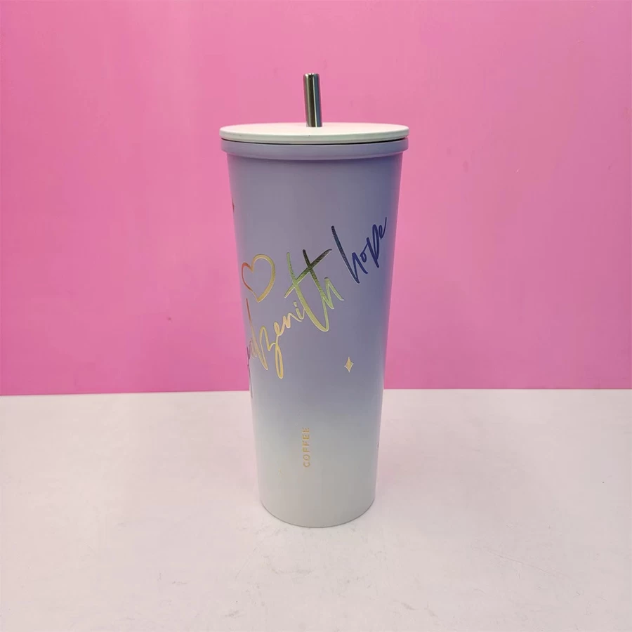 304 SS Nuevo diseño Reutilizable Sin asa Aislamiento al vacío Tazas para beber café para niñas con pajita