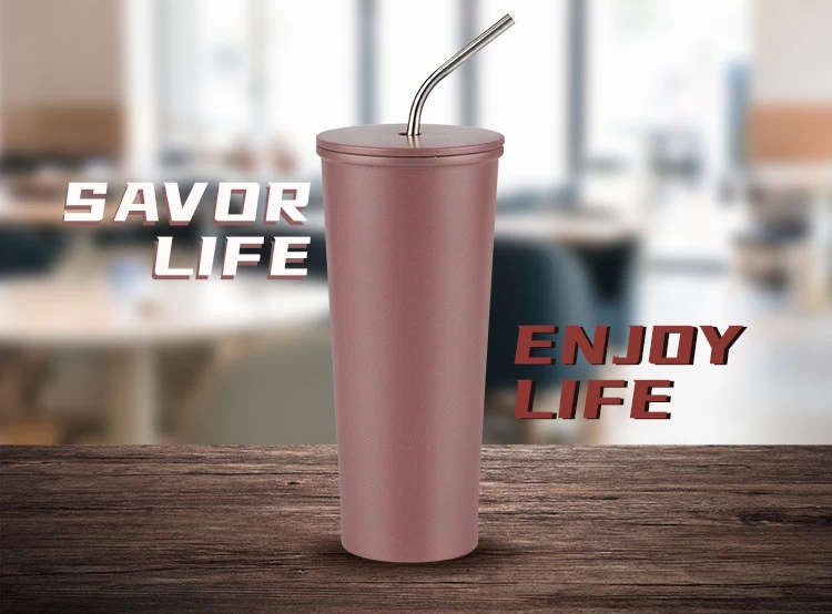 304 SS Nuevo diseño Reutilizable Sin asa Aislamiento al vacío Tazas para beber café para niñas con pajita