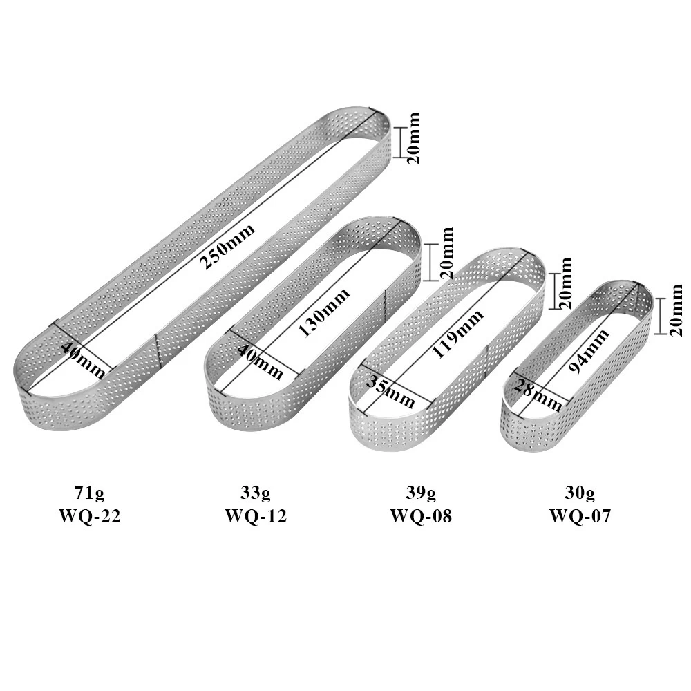 Molde para Mousse ovalado ajustable de 16cm, bandejas para hornear perforadas de Metal de acero inoxidable, anillos para pasteles