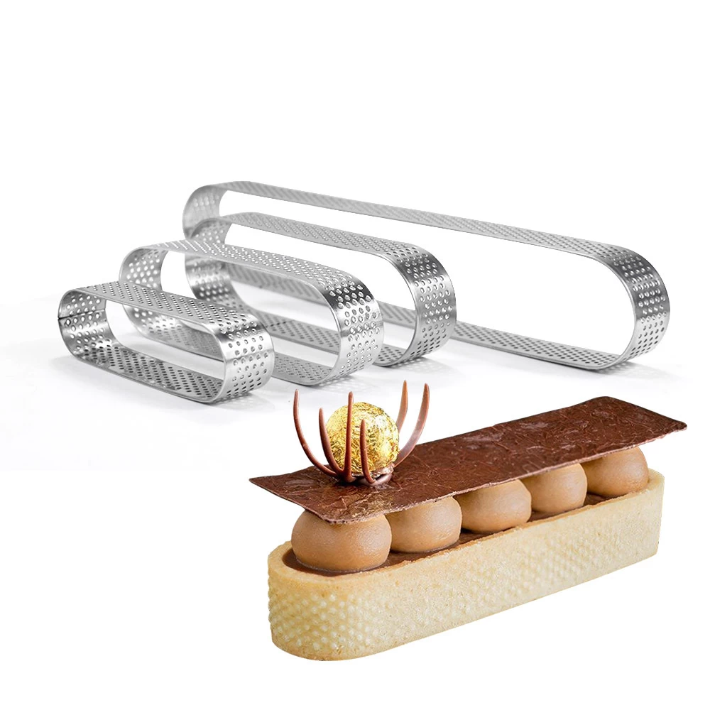 Molde para Mousse ovalado ajustable de 16cm, bandejas para hornear perforadas de Metal de acero inoxidable, anillos para pasteles