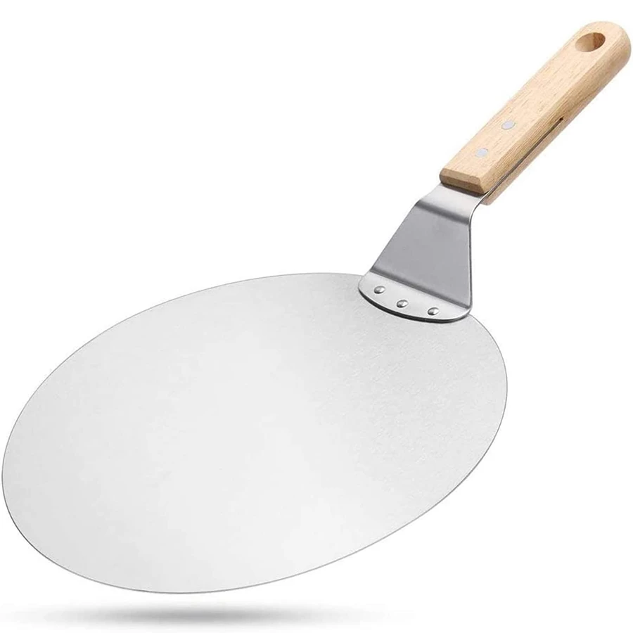 Pelle de cuisson courte qui respecte l'environnement avec la pizza en aluminium de poignée en bois tournant la peau ronde