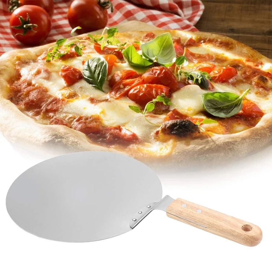 Pelle de cuisson courte qui respecte l'environnement avec la pizza en aluminium de poignée en bois tournant la peau ronde