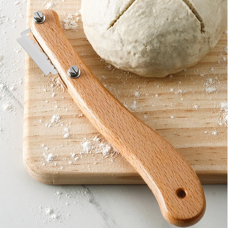 Cuisine réglable bricolage accessoires de cuisson outils PP couverture manche en bois couteau à pain boiteux