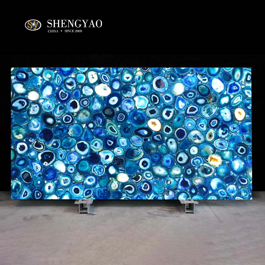 China Hintergrundbeleuchtung blau Achat Edelsteinplatte Hersteller