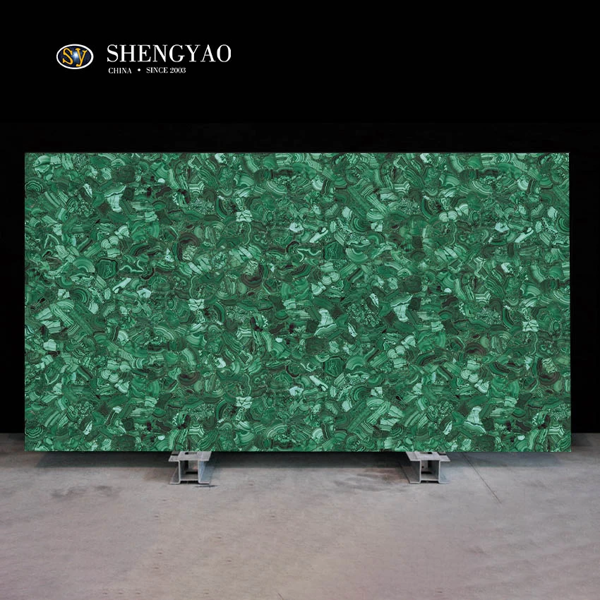 China Streifen Textur Grüne Malachit Edelsteinplatte Hersteller