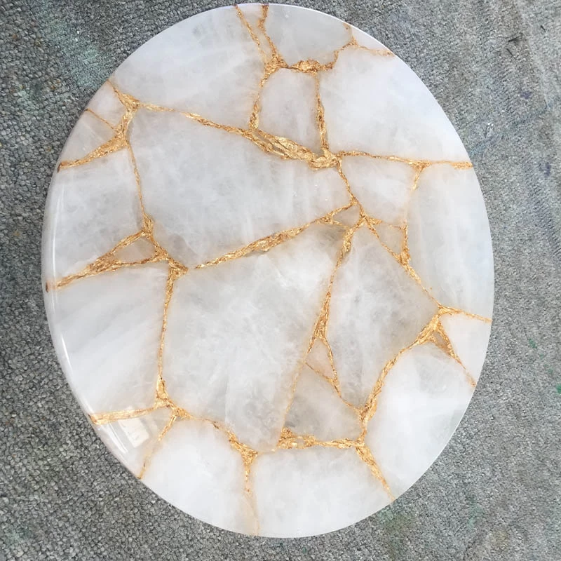 Luxus-Edelstein-weißer Kristall-Beistelltisch - mit Goldfolie