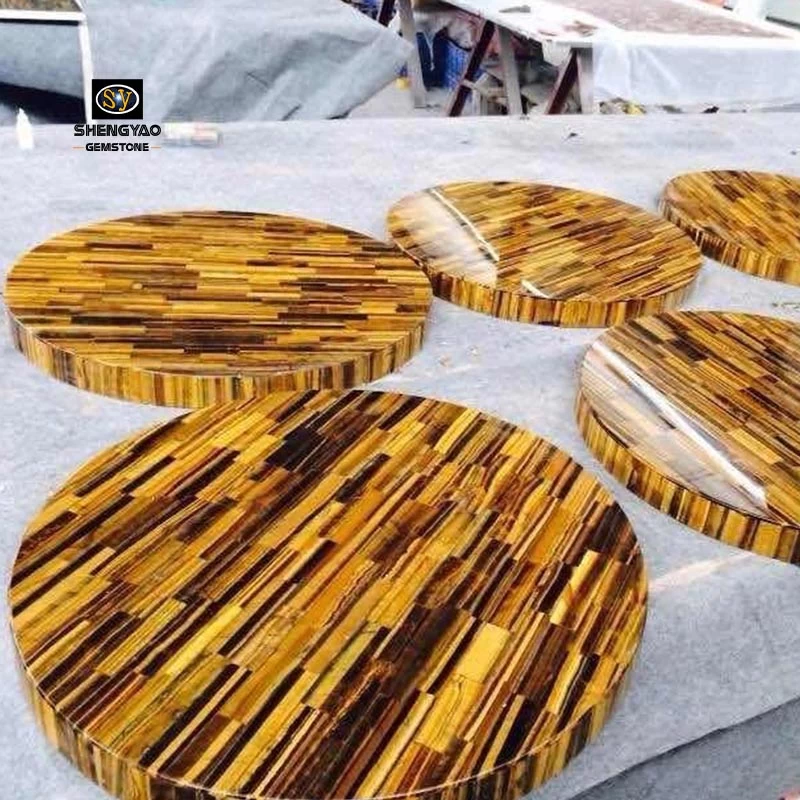 Table d'appoint de luxe en pierres précieuses jaunes d'oeil de tigre