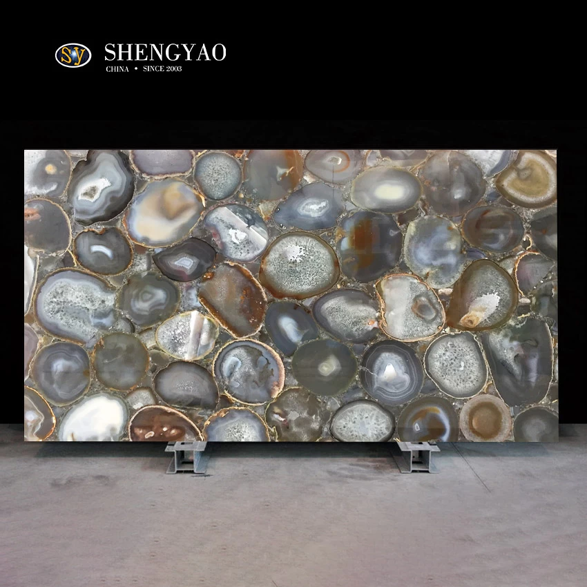 China Laje de pedra preciosa de ágata cinza natural fabricante