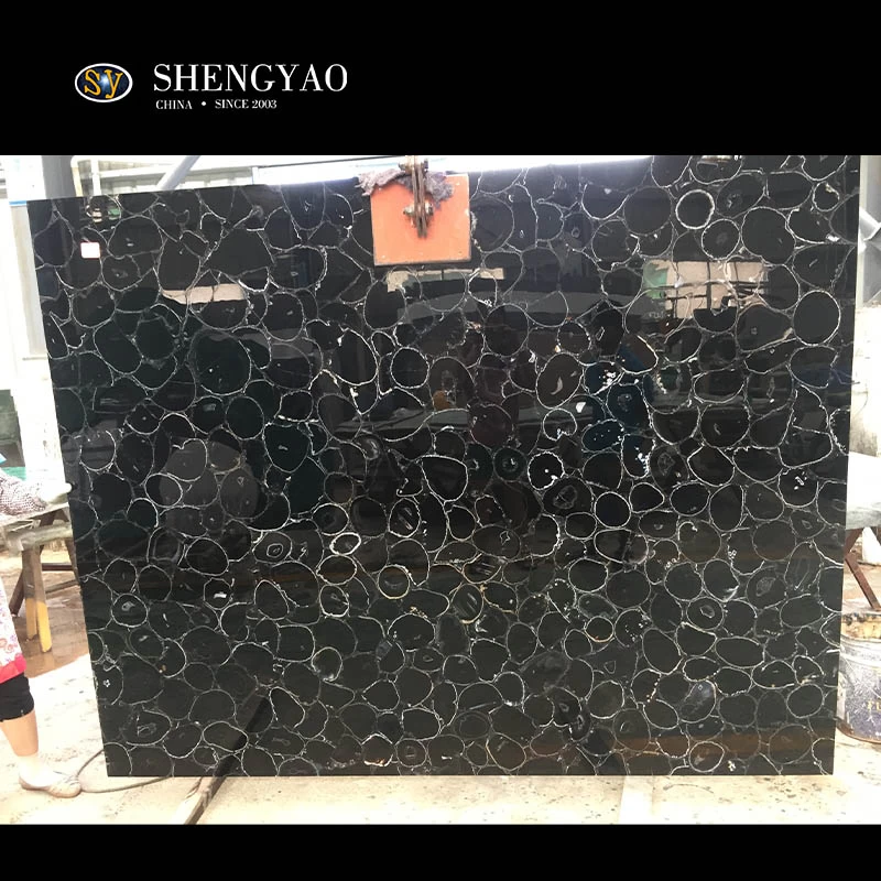 China Luxury Polishing Gemstone Black Agate Slab & Tile