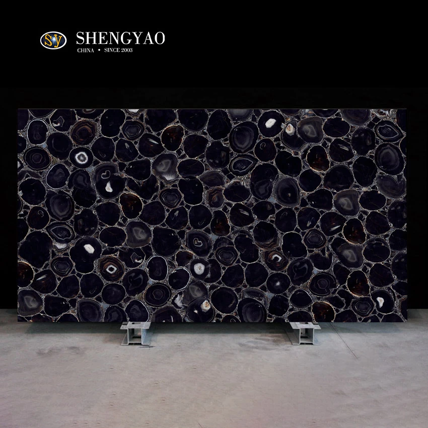 China Luxury Polishing Gemstone Black Agate Slab & Tile