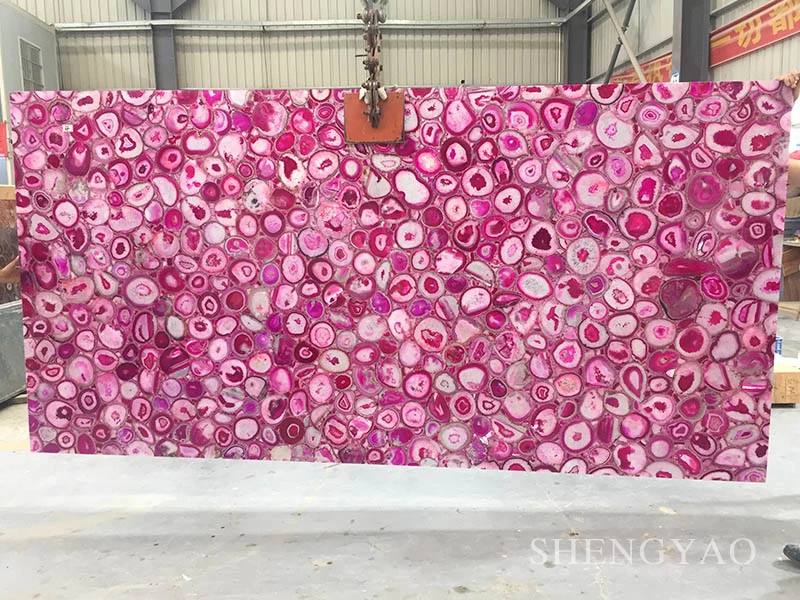 Luxury Polishing Gemstone Pink Agate Slab & Tile
