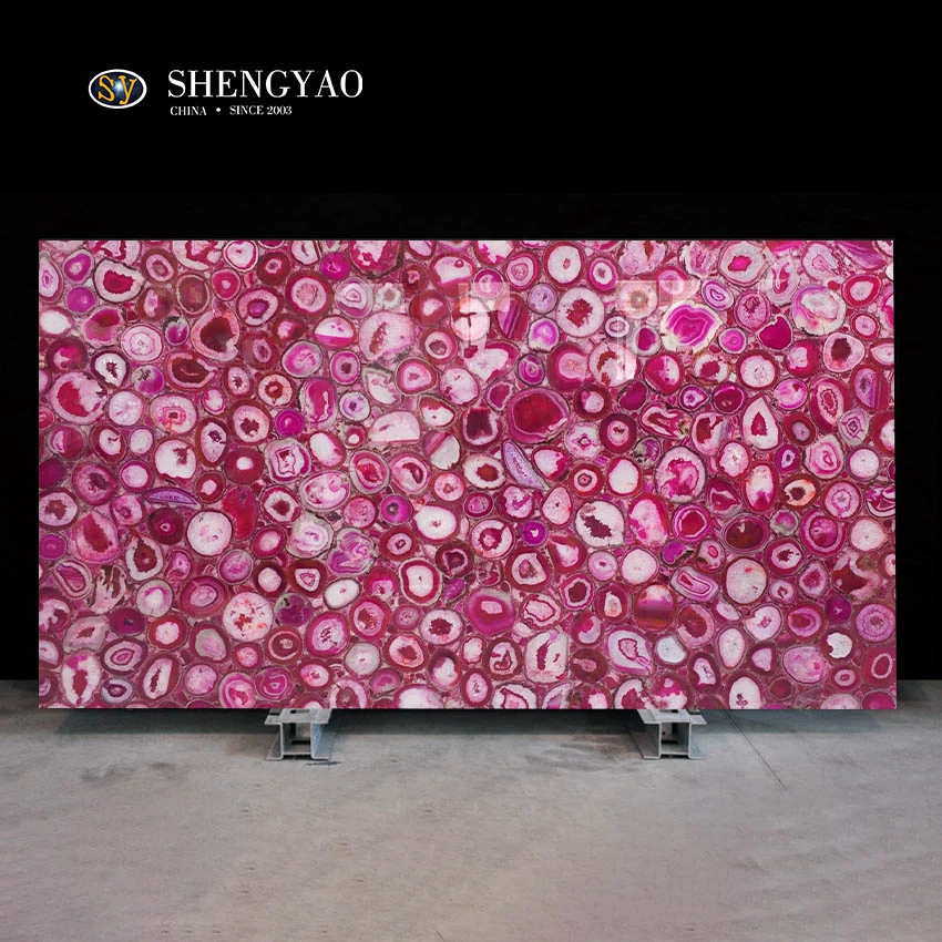 Luxury Polishing Gemstone Pink Agate Slab & Tile