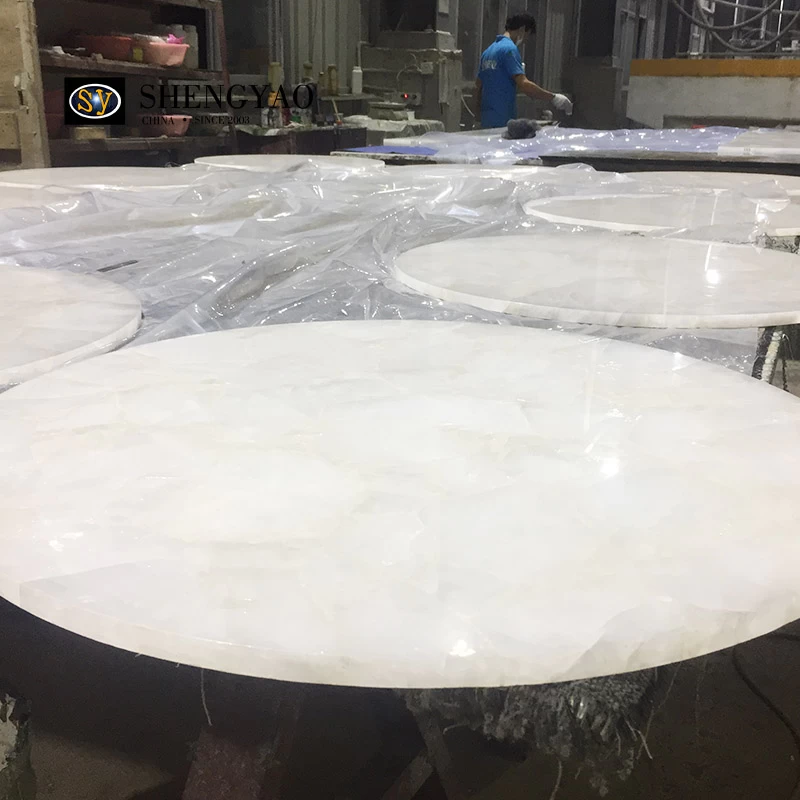 Dessus de table rond en cristal blanc personnalisé