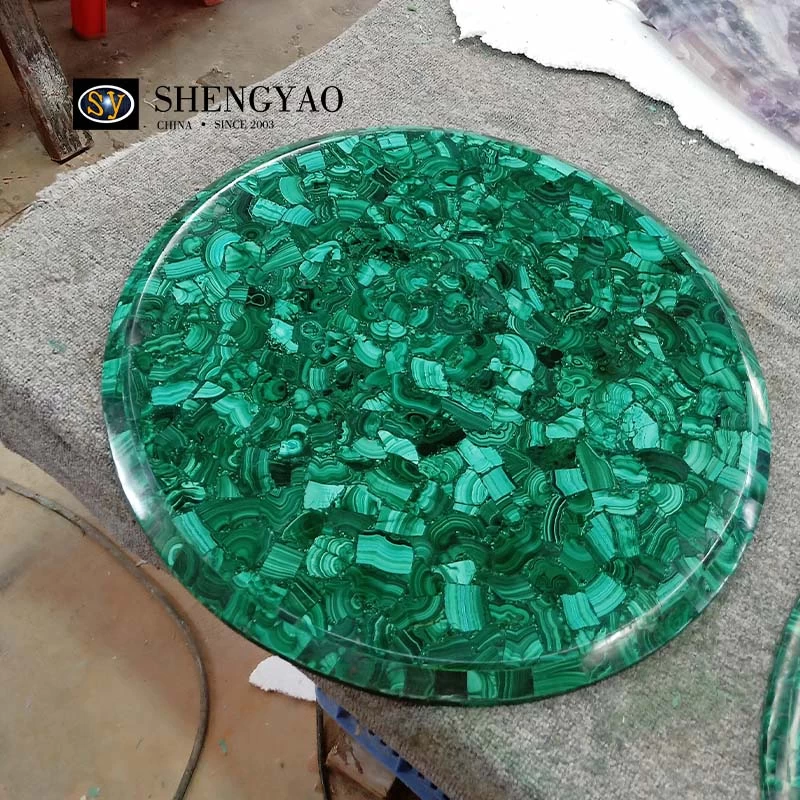 سطح طاولة دائري أخضر مالاكيت