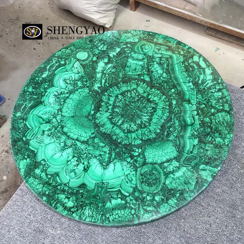 Runde Tischplatte aus grünem Malachit