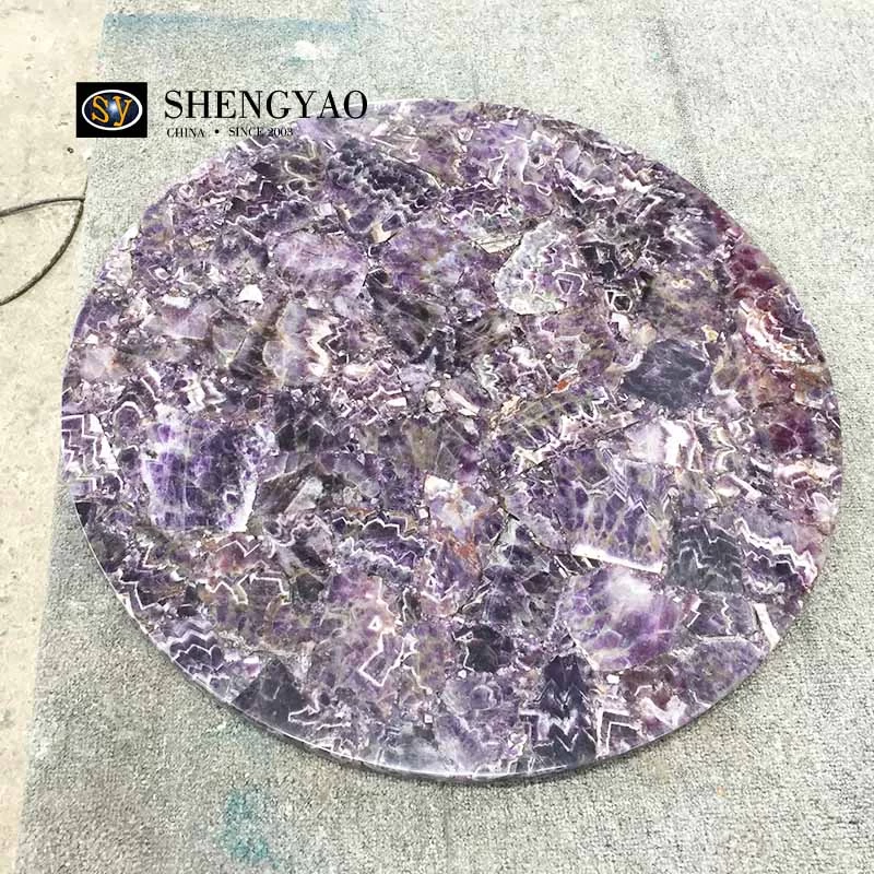 Customized Amethyst Semi Precious Stone Large Table Top