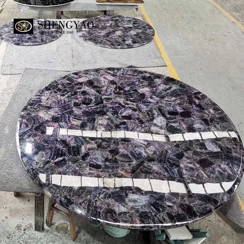 Best Price Purple Fluorite Table Top Semi Precious Stone Countertop