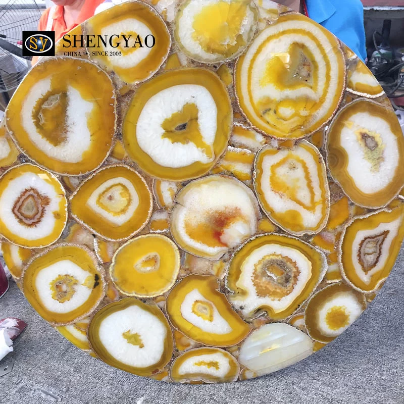 Dessus de table en agate jaune de comptoir de pierres précieuses en vente